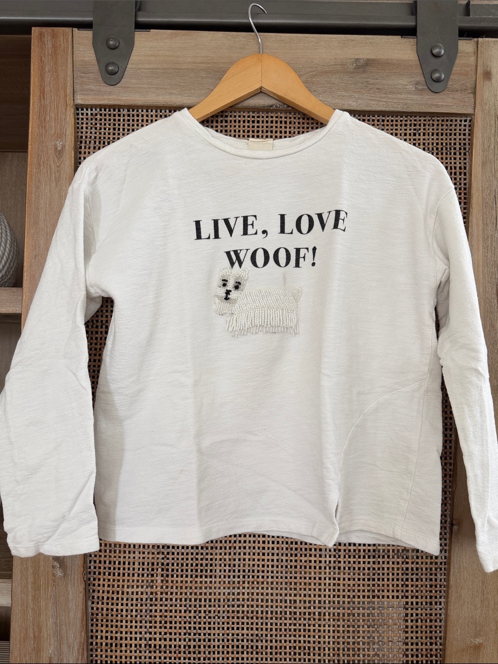 💚BUY 3 for $15💚 💚 Zara White Long-Sleeve 'Live, Love Woof!' Tee
